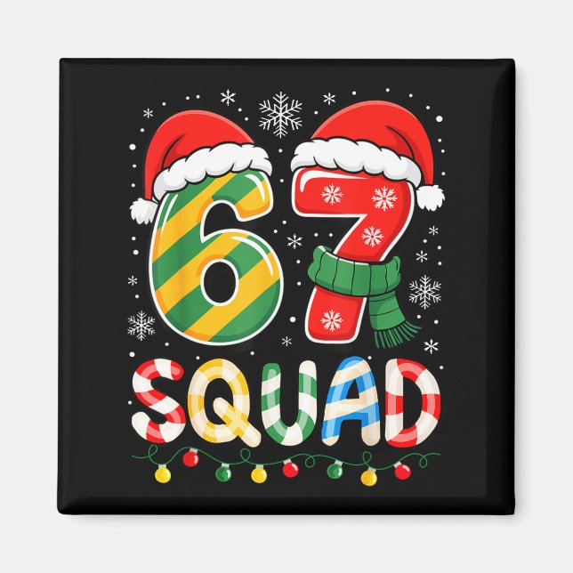 Aimant Funny 67 Squad Candy Cane Santa Hat Christmas Men  (Devant)