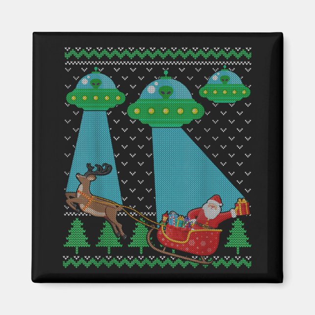 Aimant Funny Alien Ufo Santa Sleigh Ugly Christmas Sweate (Devant)