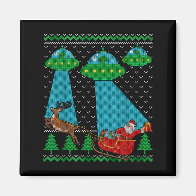 Aimant Funny Alien Ufo Santa Sleigh Ugly Christmas Sweate (Devant)