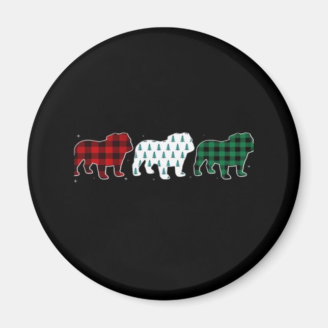 Aimant Funny Anglais Bulldog Rouge Plaid Chien de Noël Am (Devant)