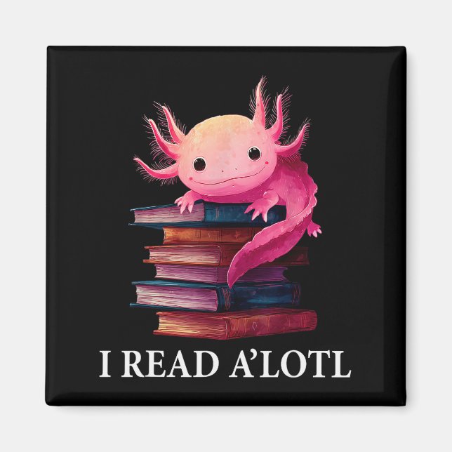 Aimant Funny Axolotl Book Lover Librarian Reading Library (Devant)