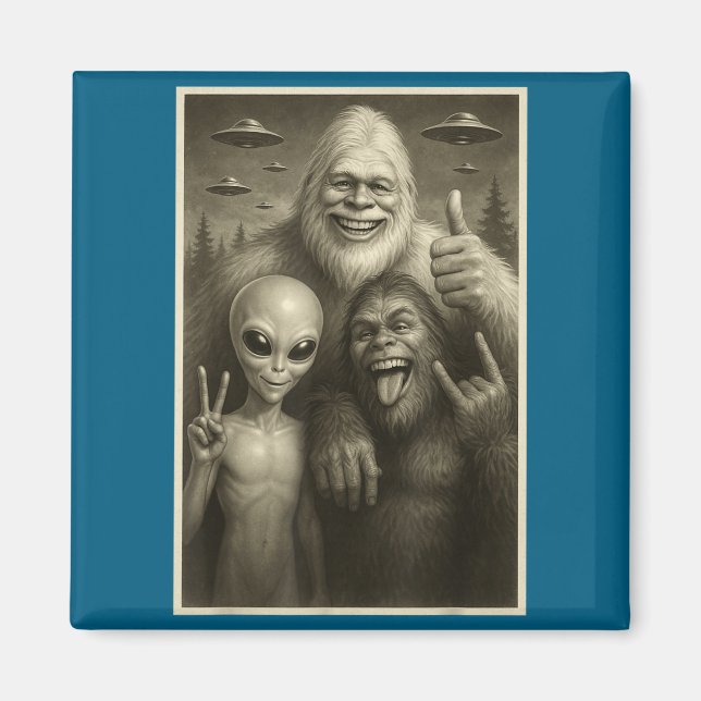 Aimant Funny Bigfoot, Alien, &amp; Yeti Sasquatch Rock On (Devant)