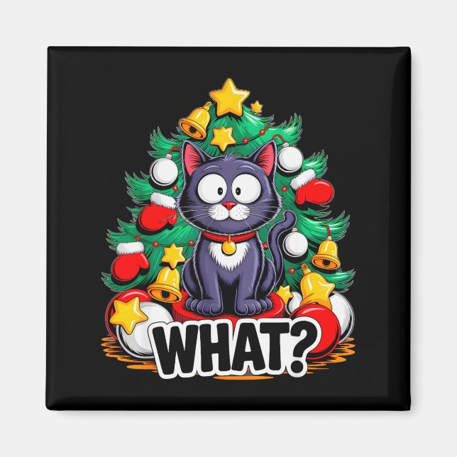 Aimant Funny Black Cat Christmas Tree Merry Xmas Humor Ca (Devant)