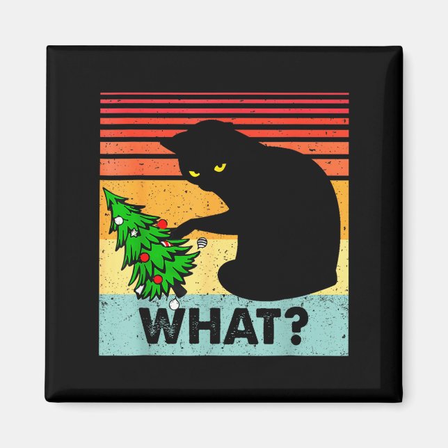Aimant Funny Black Cat Gift Pushing Christmas Tree Over C (Devant)
