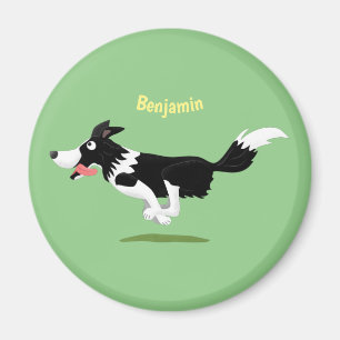 Aimant Funny Border Collie chien en course dessin animé