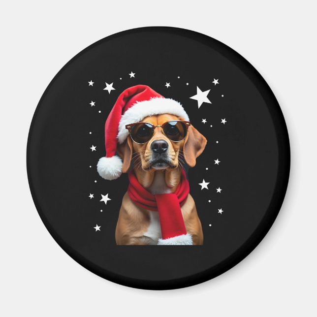 Aimant Funny Boxer Dog Christmas Lights Xmas Outfit Pajam (Devant)
