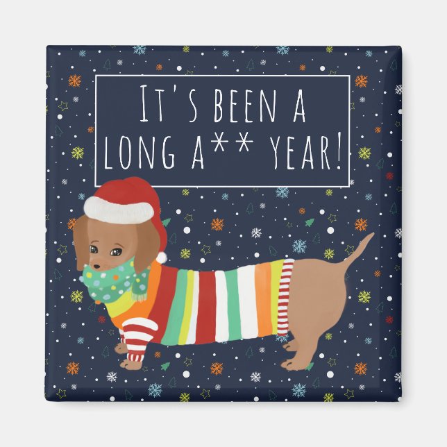 Aimant Funny Cartoon Sausage Dog Long Year Christmas 2021 (Devant)