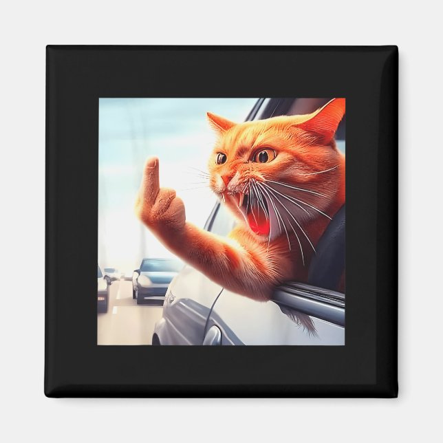 Aimant Funny Cat Middle Finger Hilarious Cat In The Car C (Devant)