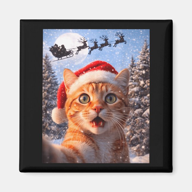 Aimant Funny Cat Selfie With Santa Claus Christmas Men Wo (Devant)