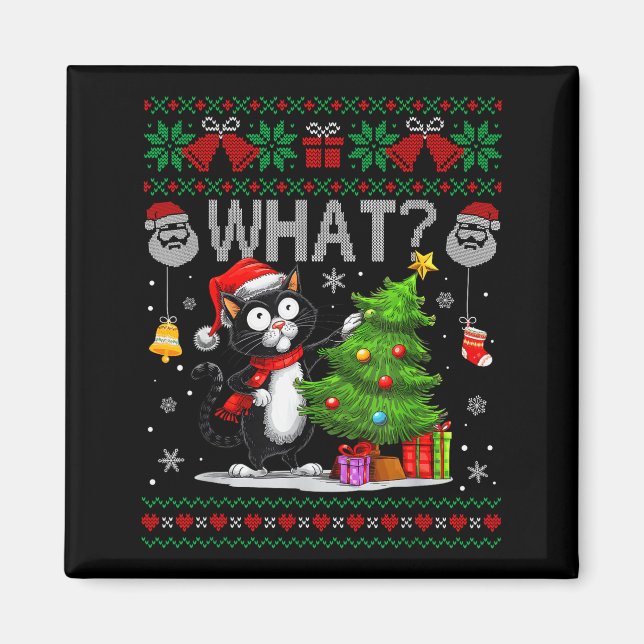 Aimant Funny Cat What Black Cat Christmas Tree Ugly Xmas  (Devant)