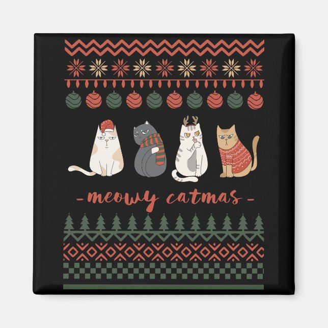 Aimant Funny Chat jeu de Noël - Chat Noël (Devant)
