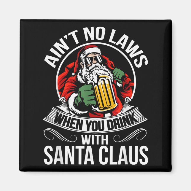 Aimant Funny Christmas Beer Drinking With Santa Clause  (Devant)