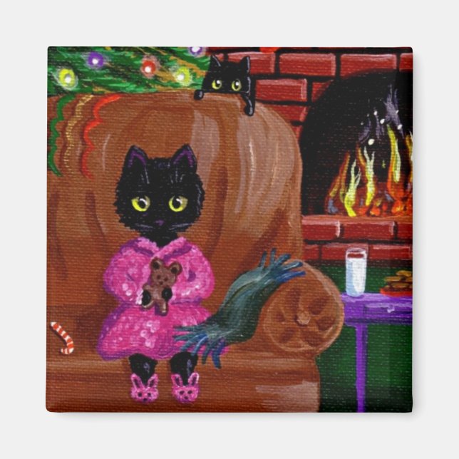 Aimant Funny Christmas Cat Présent Cadeau Créationarts (Devant)