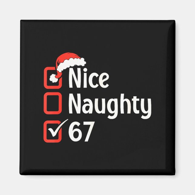Aimant Funny Christmas Checked List Nice Naughty 6 7 Meme (Devant)