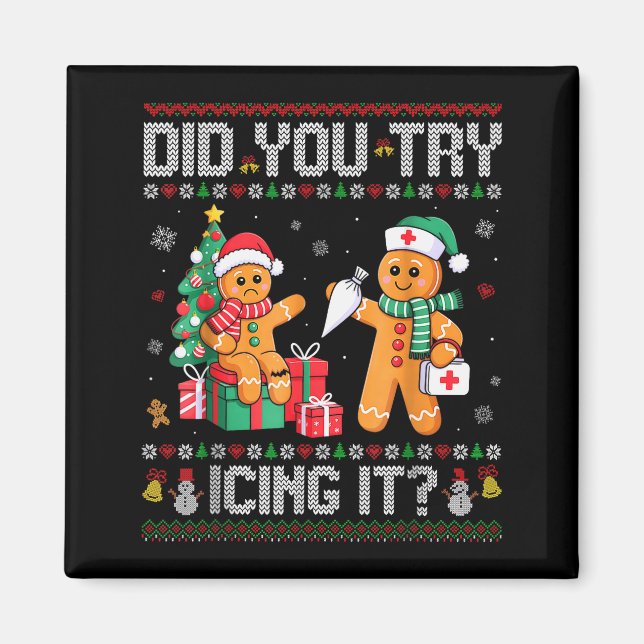 Aimant Funny Christmas Nurse Did You Try Icing It_ Ginger (Devant)