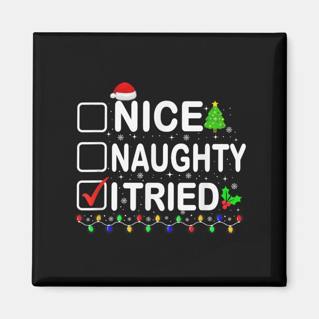 Aimant Funny Christmas Santa Hat Xmas Lights Nice Naughty (Devant)