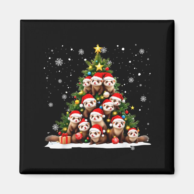 Aimant Funny Christmas Tree Ferrets Family Xmas Pajamas  (Devant)