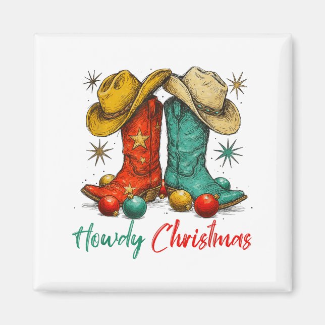 Aimant Funny Country Western Christmas Howdy Cowboy Boots (Devant)