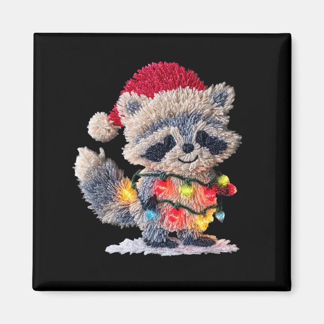 Aimant Funny Crochet Christmas Raccoon Xmas Lights Girly  (Devant)