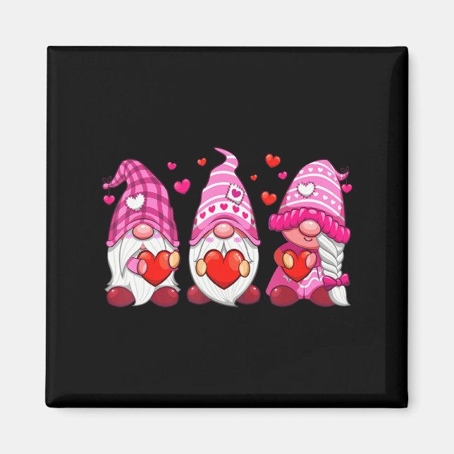Aimant Funny Cute Three Gnomies Nk Hearts Matching Vale  (Devant)