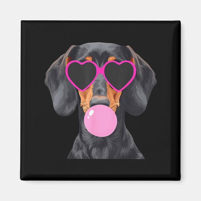 Aimant Funny Dachshund Wearing Gles And Blowing Nk Bubble (Devant)