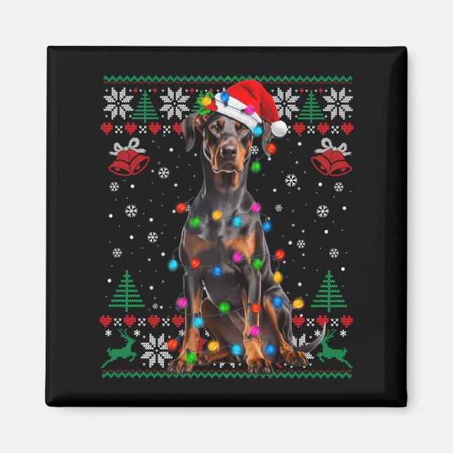 Aimant Funny Doberman Christmas Santa Hat Dog Ugly Sweate (Devant)