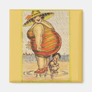Aimant Funny Fat Lady sur la plage