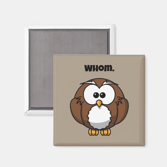 Aimant Funny Grammar Owl Cartoon for Writers & Word Nerds (Recto/Verso)