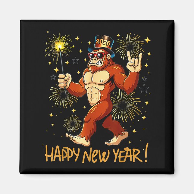 Aimant Funny Happy New Year 2026 Bigfoot Lovers New Years (Devant)