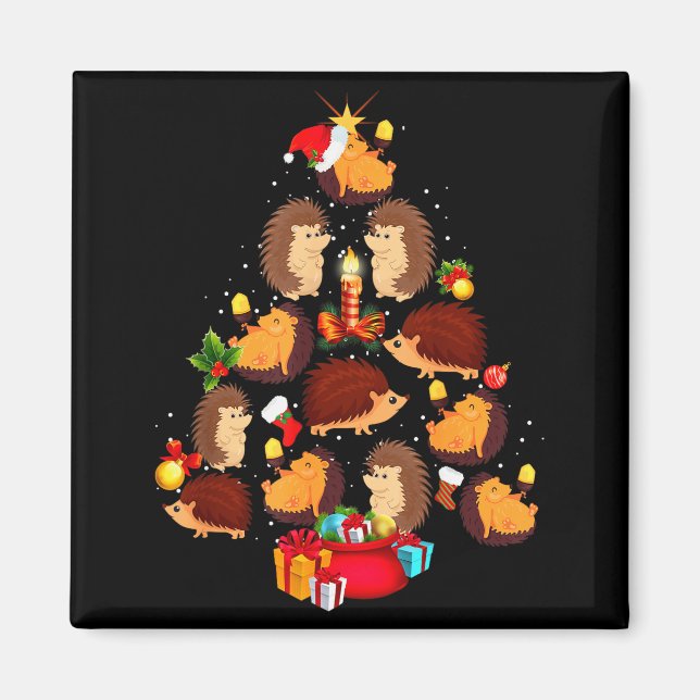 Aimant Funny Hedgehogs Christmas Tree Light Pajama Hedgeh (Devant)