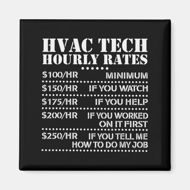 Aimant Funny Hvac Tech Hourly Rate Chart Men Women  (Devant)