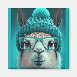 Aimant Funny Llama Alpaca Cute Animals Beanie Hat Glasses