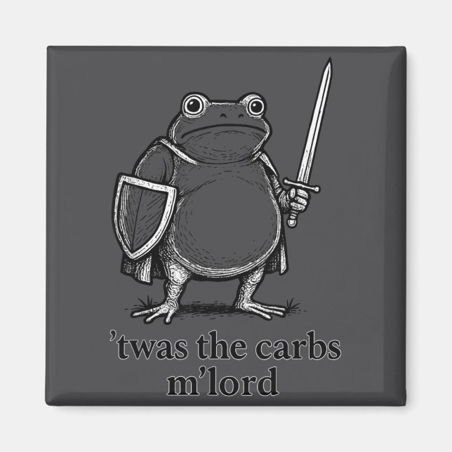 Aimant Funny Medieval Frog Meme Carbs Knight M'lord Quote (Devant)