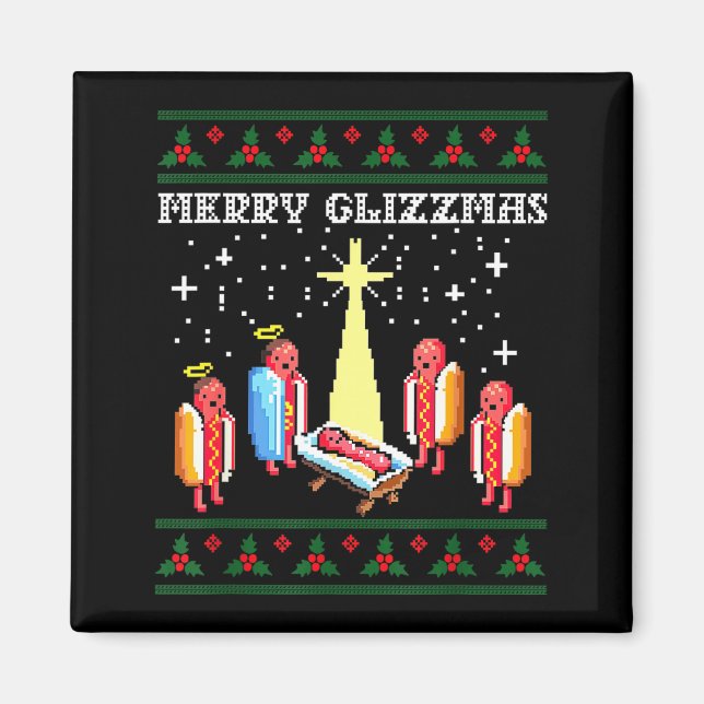 Aimant Funny Merry Glizzmas Hot Dogs Family Group Ugly Ch (Devant)