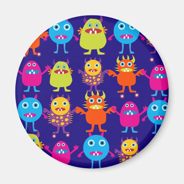 Aimant Funny Monster Party Cute Créatures sur le bleu (Devant)