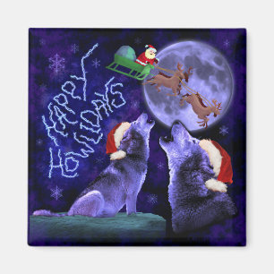 Aimant Funny Noël Joyeux Howlidays Wolf Pun