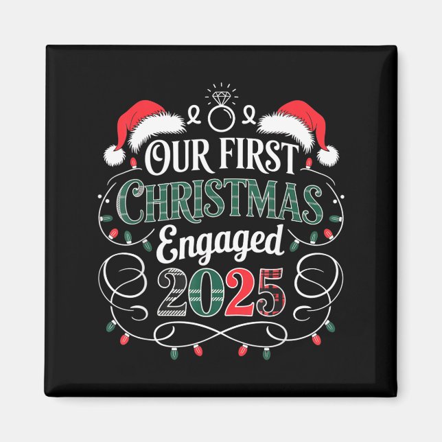 Aimant Funny Our First Christmas Engaged 2025 Couples Paj (Devant)