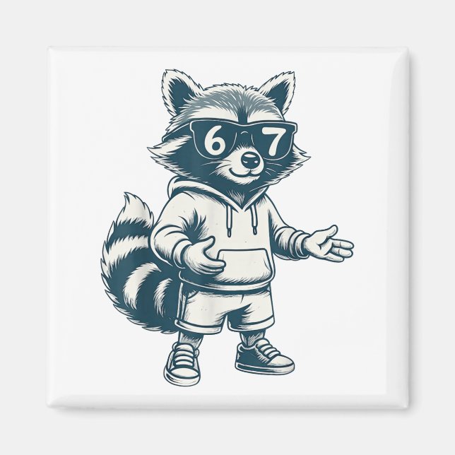 Aimant Funny Raccoon 67 Meme Six Seven  (Devant)