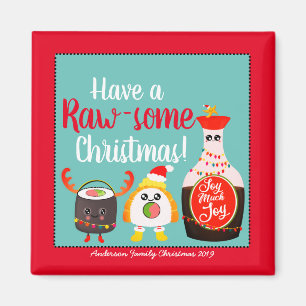 Aimant Funny Red Kawaii Sushi ont un Noël cru