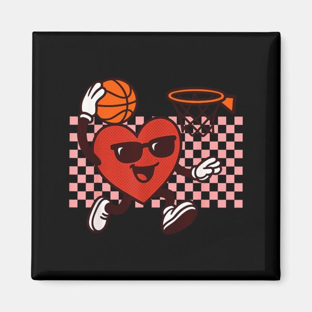 Aimant Funny Retro Heart Graphic Basketball Player Kids V (Devant)