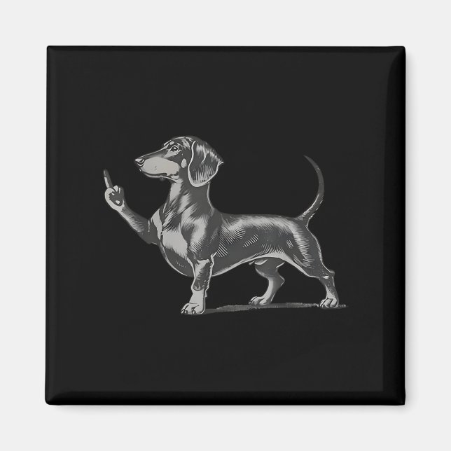 Aimant Funny Rude Black Dachshund Dog Meme Middle Finger  (Devant)