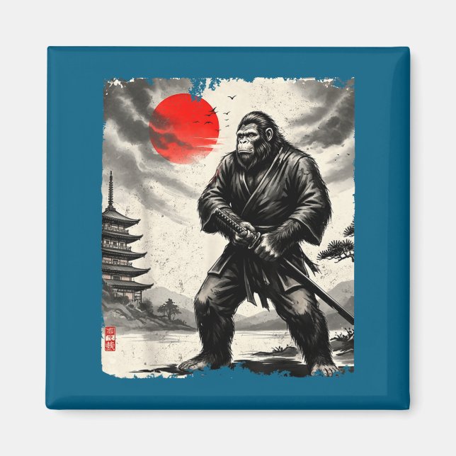 Aimant Funny Samurai Bigfoot Japanese Art Graphic Tee Ani (Devant)
