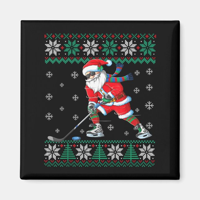 Aimant Funny Santa Claus Christmas Ice Hockey Ugly Sweate (Devant)