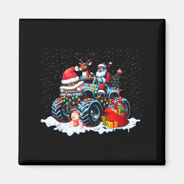 Aimant Funny Santa Clause Riding Monster Red Truck Xmas T (Devant)