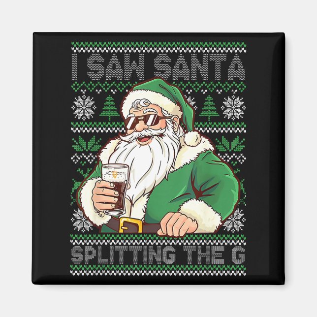 Aimant Funny Santa Drinking Beer Splitting G Christmas Ad (Devant)