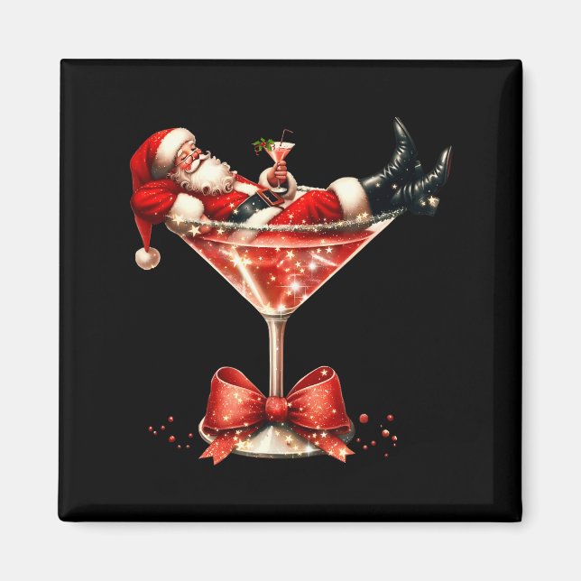 Aimant Funny Santa Drinking Martini Christmas Humor Men W (Devant)