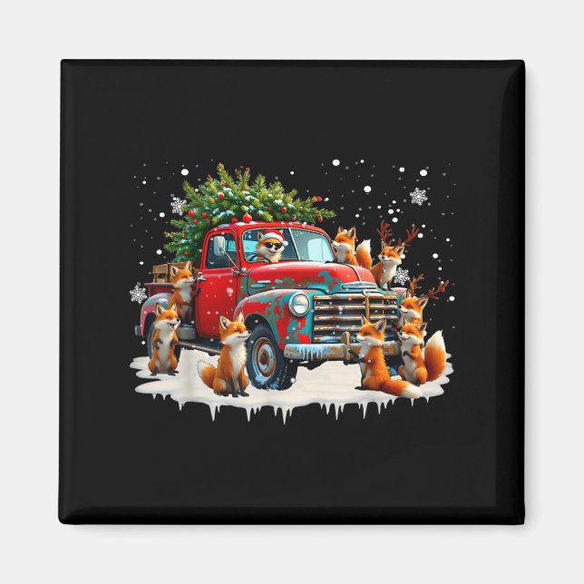 Aimant Funny Santa Riding Christmas Tree Truck Fox Christ (Devant)