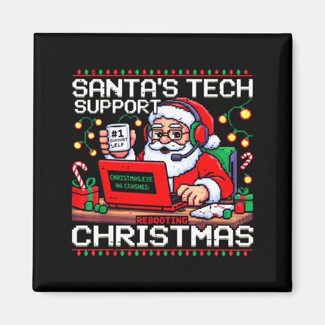 Aimant Funny Santa's Tech Suprt Rebooting Christmas Ugly  (Devant)