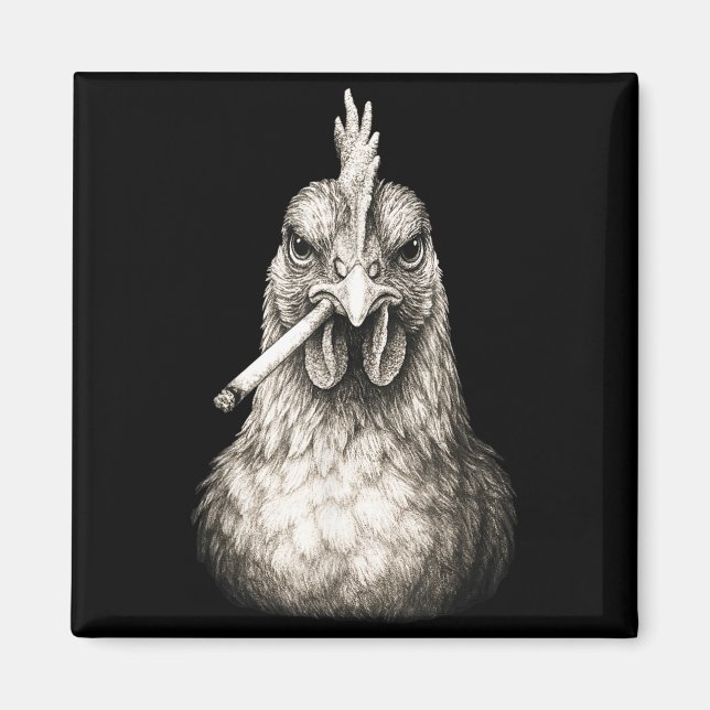 Aimant Funny Smoking Chicken Cigarette Gen Z Meme Farm An (Devant)