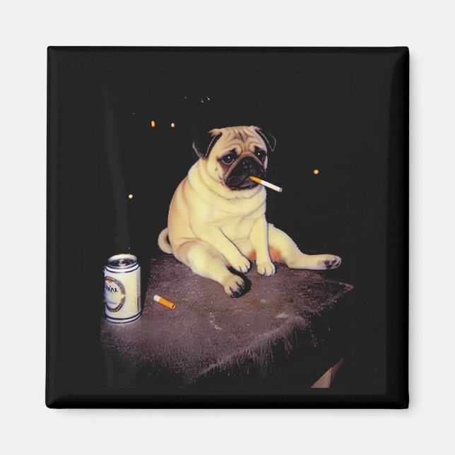 Aimant Funny Smoking Dog Pug Meme  (Devant)